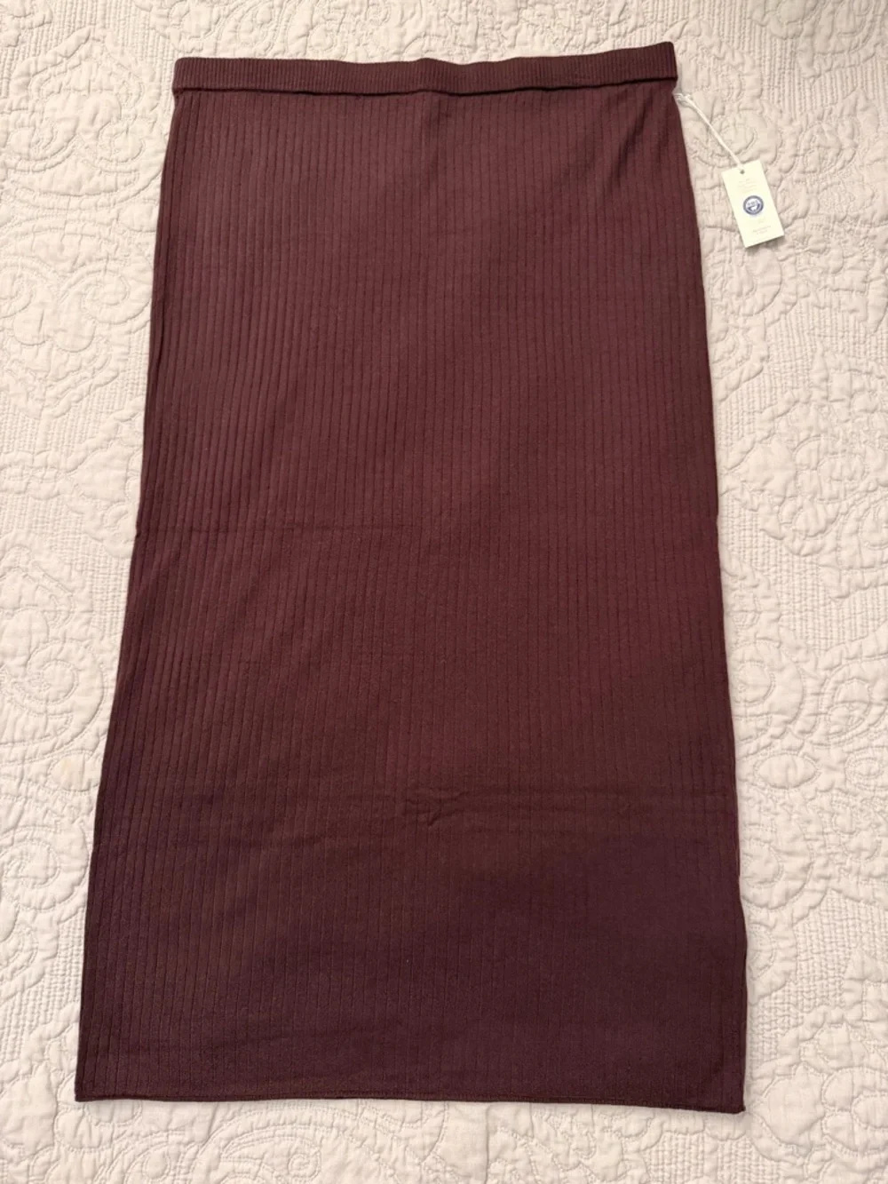 NWT Abercrombie & Fitch 100% Merino Wool Brown Ribbed Midi Maxi Skirt Size XL - Picture 3 of 6
